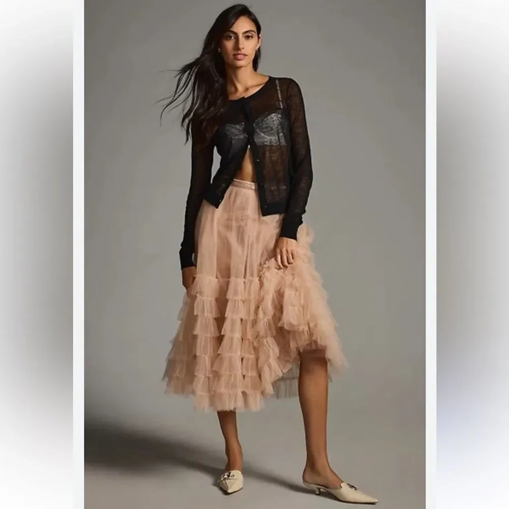 LoveShackFancy Lyric Tiered Tutu Tule Light Rose Skirt by Anthropologie Size 8